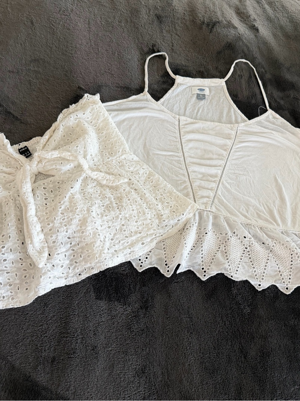 SHEIN & Old Navy White Eyelet Front-Tie Crop Top  / 2 for $5!